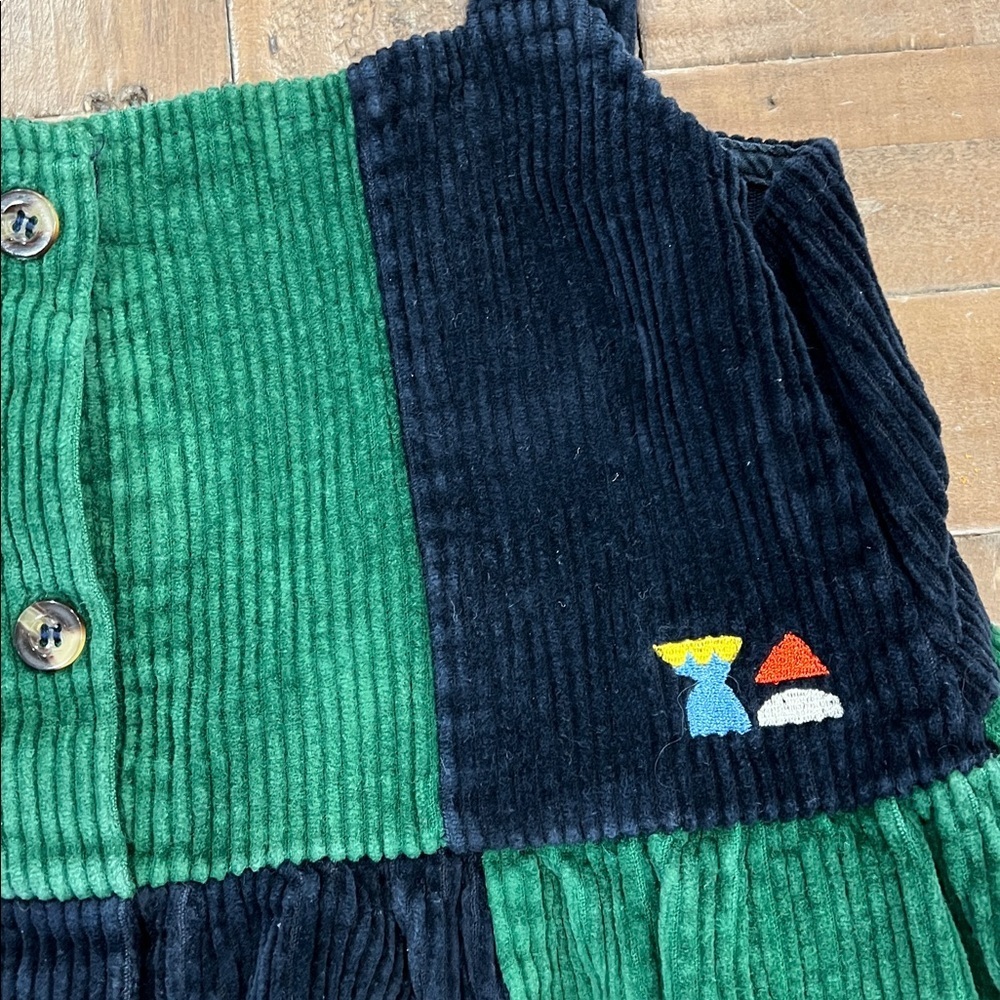 Bobo Choses funny friends button front corduroy jumper dress 8-9 year green blue - Picture 2 of 6